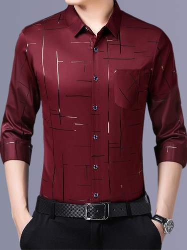Loose Long-Sleeve Iron-Free Collared Men's Shirt - Versatile, Elastic, Soft, Non-Pilling Casual Top