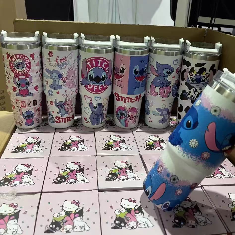 Estilo explosivo Stitch patrón de dibujos animados Ice Ba taza 30oz para coche taza de vacío de acero inoxidable 304