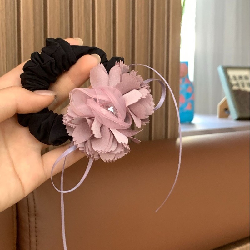韩版新款紫色烧花发圈蝴蝶结飘带面膜圈高级感气质发绳氛围感头饰|undefined