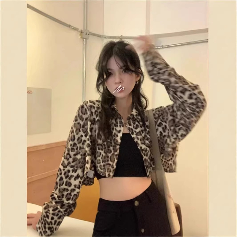 [In-Stock from Our Own Factory] Leopard Print Short Jacket for Women, Trendy Short Outerwear Cardigan, Thin Long-Sleeve Sun Protection Top