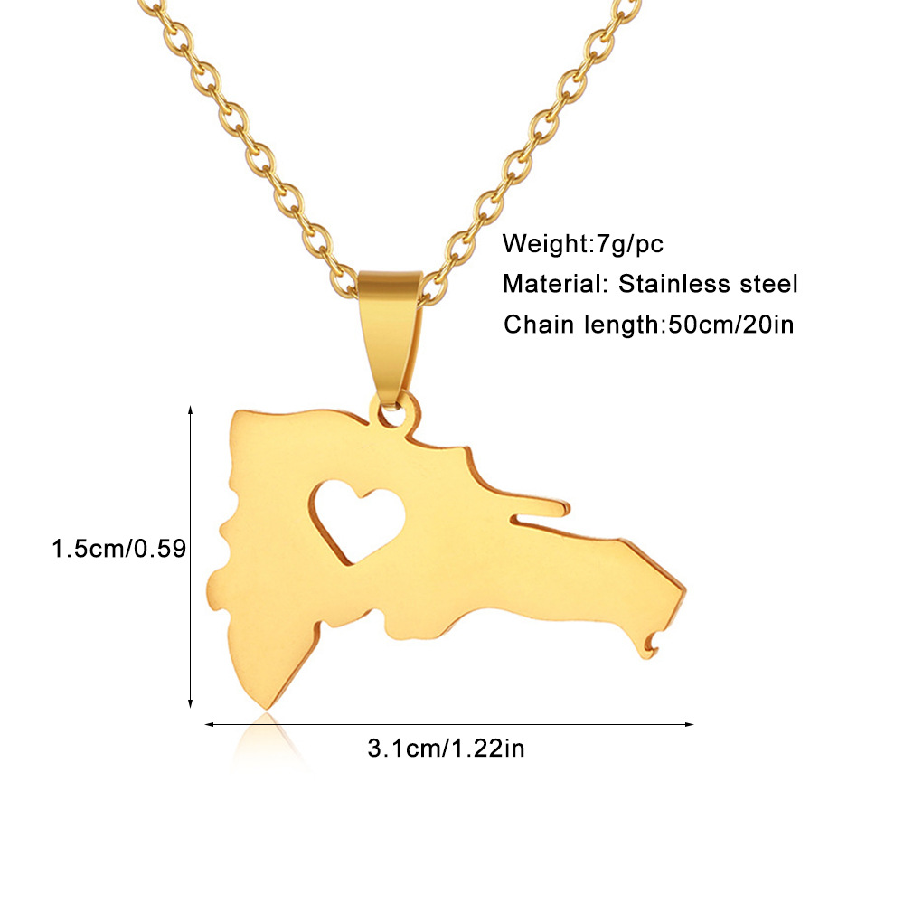 Collana con ciondolo in acciaio al titanio con mappa dominicana per uomo e donna, collana di coppia in acciaio inossidabile, accessori di tendenza_voghion.com