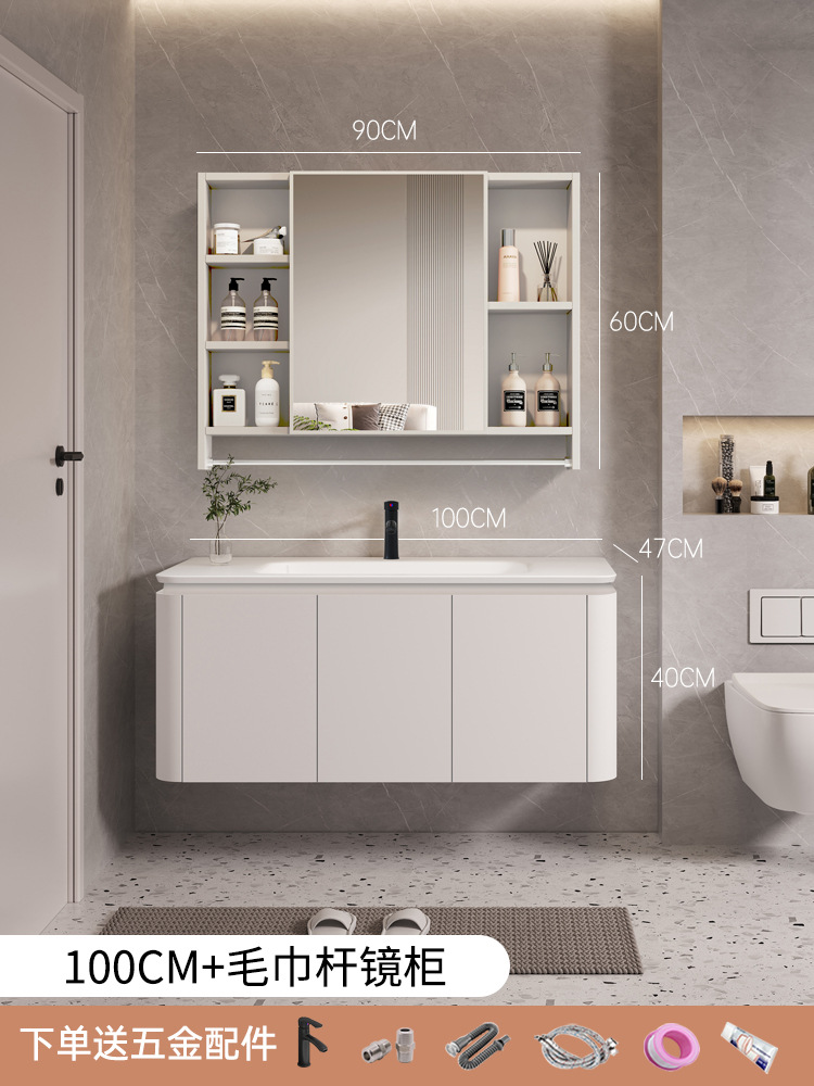 100cm lavabo de cerámica gabinete + barra toalla espejo gabinete con grifo accesorios de hardware