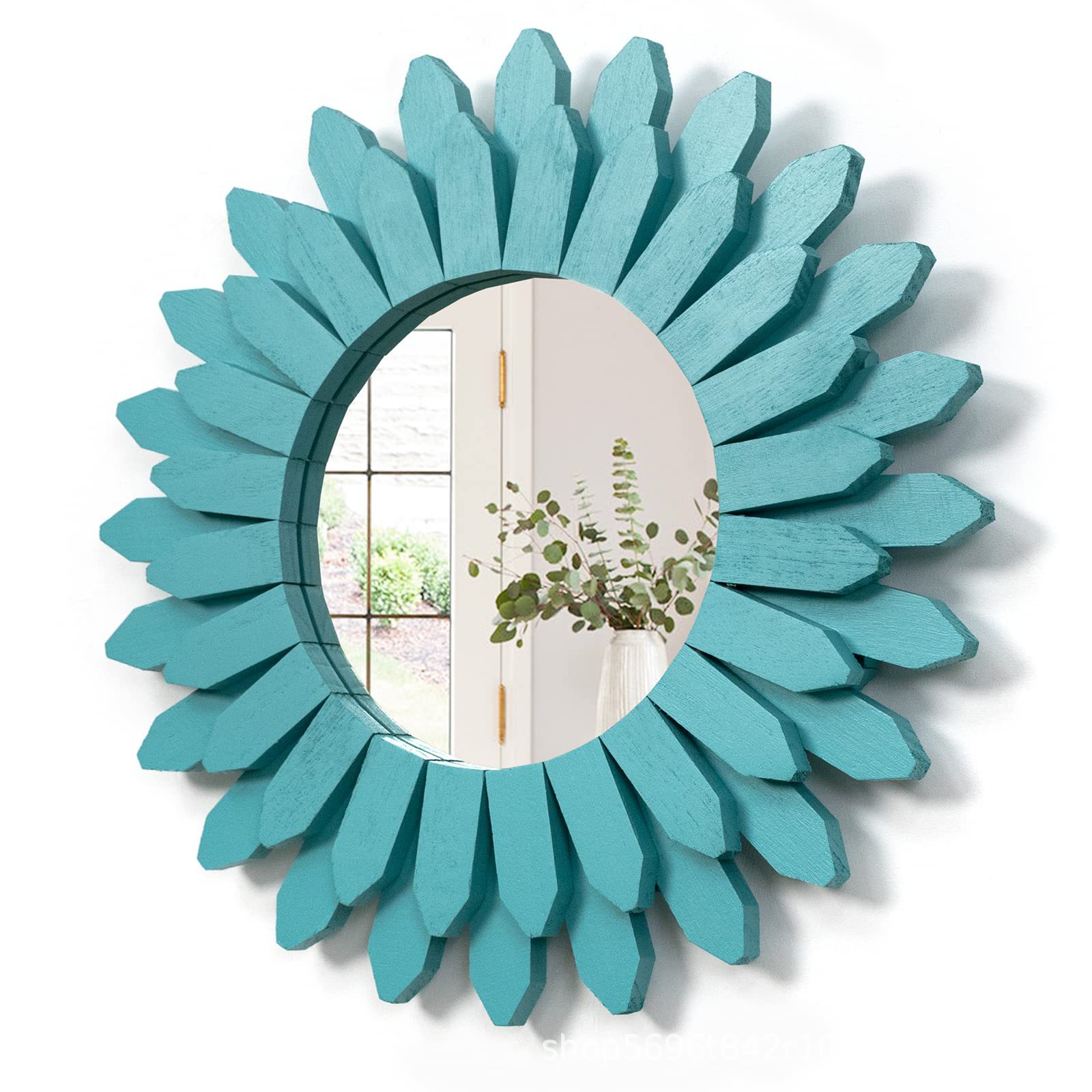 木质壁挂装饰镜 创意圆形镜拍照道具 洗手间洗漱台化妆镜民宿浴