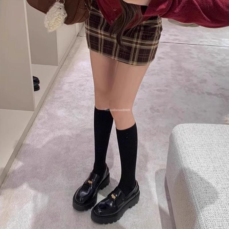 香港真皮厚底增高乐福鞋女2025春秋新款圆头一脚蹬英伦小皮鞋单鞋|undefined