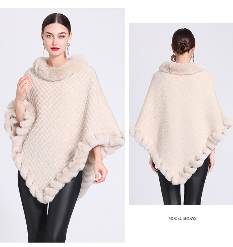 Pelzkragen Cape Cape Damen Strickpullover Pullover Cape Mantel_voghion.com