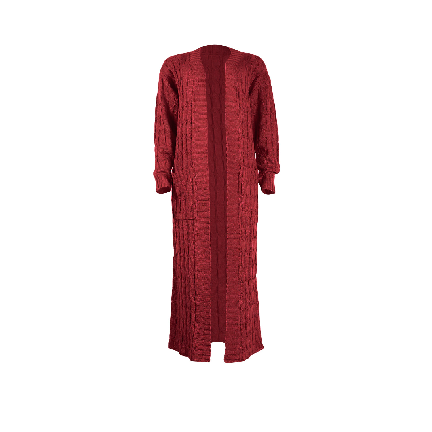 Damen Strickjacke Lang Aus Grobstrick In Unifarben Wintermantel_voghion.com