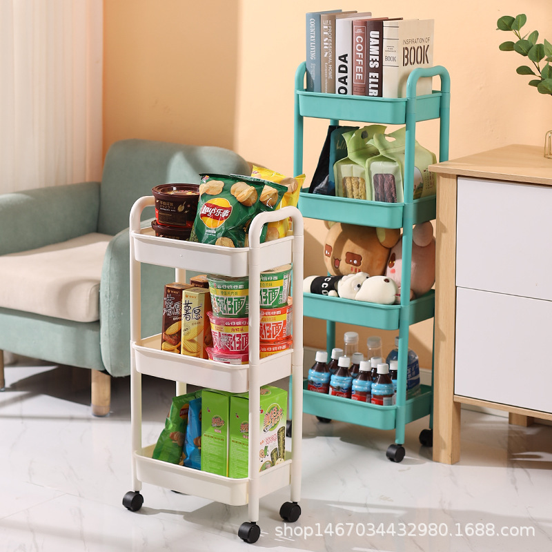 Estante de carro pequeño cocina multicapa de suelo libro snack salón de belleza estante de almacenamiento móvil carro de mano transfronterizo