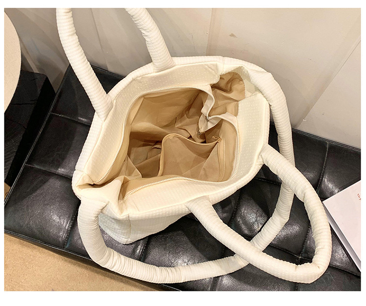 High quality texture tote bag nylon cotton bag large capacity shoulder messenger bag soft plaid handbag down bag_voghion.com