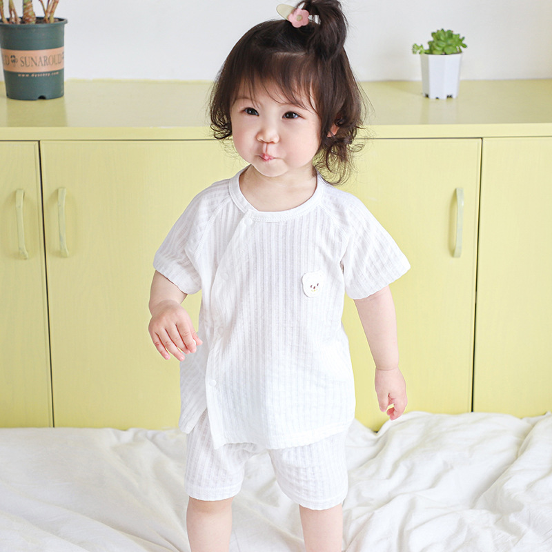 Traje de verano para bebés, ropa de algodón fino de manga corta para niños, ropa de verano para bebés dividida de dos piezas para niños y mujeres