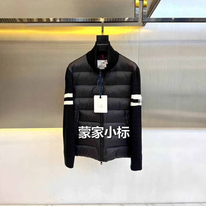 Q Women's Stand-Collar Wool Jacket, Men's down Jacket Same Style, in Stock, Authentic m Version, Zippered, Striped, Black