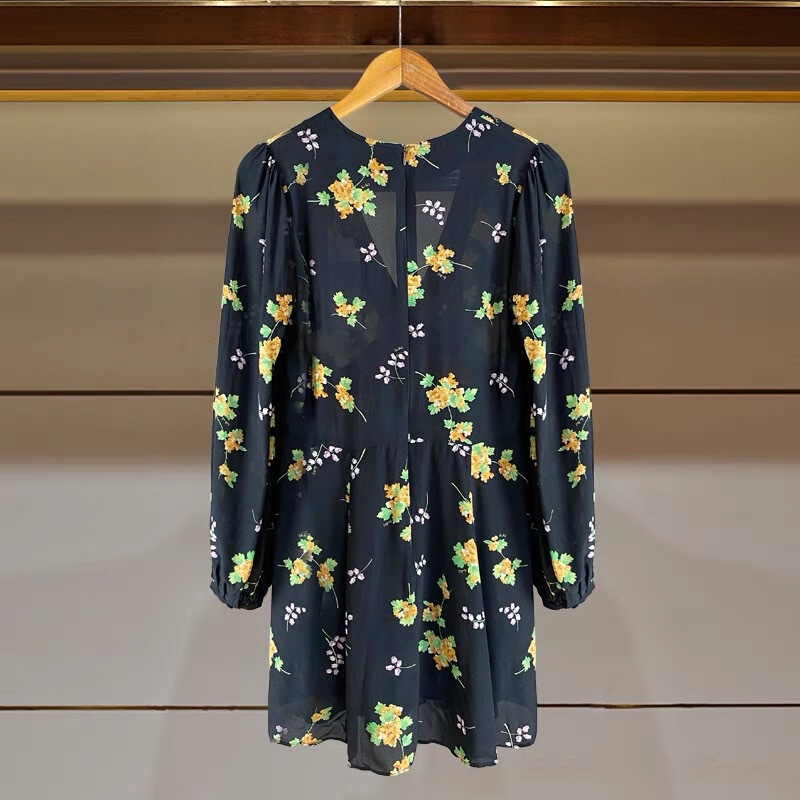 2021 Early Autumn French Pastoral V-neck Printed Long-sleeved Waist Elegant Dress Women's 17118 Clearance 2021 Early Autumn French Pastoral V-neck Printed Long-sleeved Waist Elegant Dress Women's 17118 Clearance