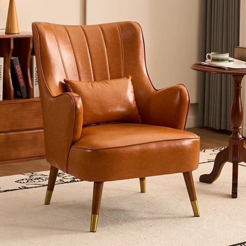 Italian Single Sofa Chair Light Luxury Oil Wax Leather Tiger Stool Living Room Bedroom European and American Style Leisure Lazy Sofa Chair