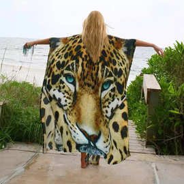 2024沙滩罩衫比基尼防晒衫虎纹定位花度假开衫跨境亚马逊MP-699