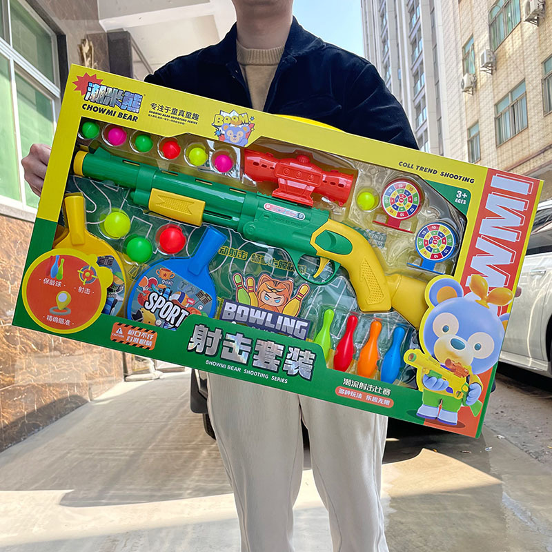 Dibujos animados para niños pistola de bala suave juguete de tiro bolos tenis de mesa institución de entrenamiento para niños caja de regalo juego al por mayor