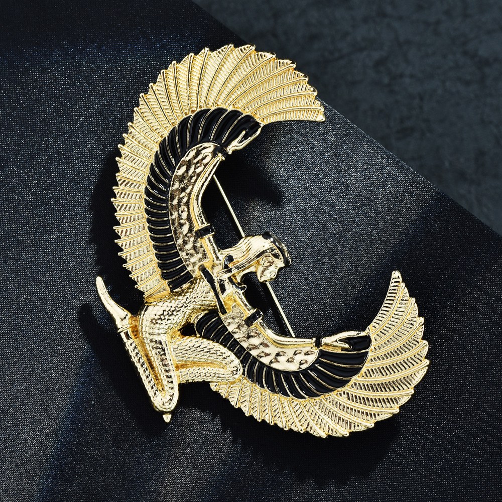 Factory wholesale Egyptian goddess brooch enamel flying eagle lady retro figure casual party clothing accessories