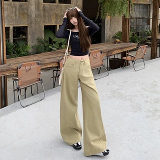 2026 美式弯刀裤复古高街宽松设计感高腰垂感阔腿牛仔裤女