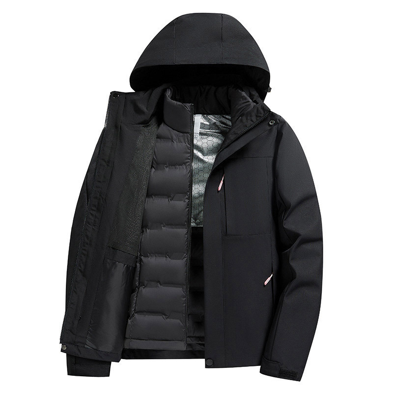 Plumón al aire libre tres en uno desmontable a prueba de viento impermeable viaje traje de montaña chaqueta para hombres y mujeres al aire libre image 10