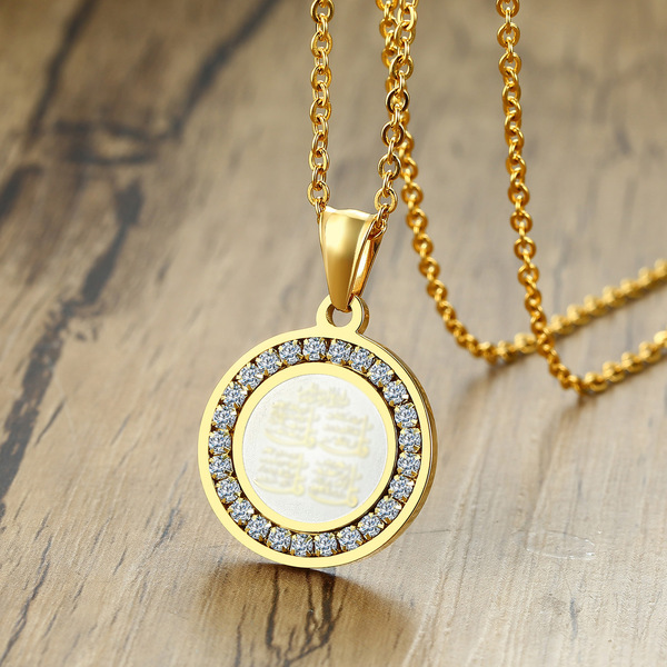 golden pendant stainless steel with zircon