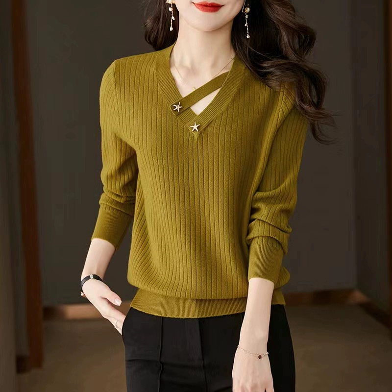 Корейский шикарный нишевый дизайн, пуловер с v-образным вырезом, трикотаж, модный и универсальный трикотаж, тонкая и удобная нижняя рубашка