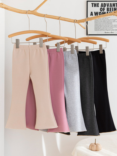 Spring and Autumn Plush Girl's Bell-bottom Pants Korean Candy Color Fitted Children's Bell-bottom Pants Plush Warm Girl's Pants