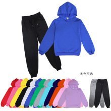 纯色无图图空白套装跨境儿童连帽薄款卫衣+长裤休闲套装一件起批