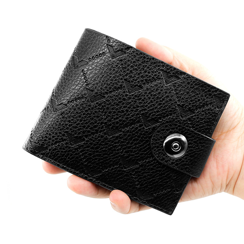 Moda acanalado en relieve billetera de los hombres hebilla magnética corta simple billetera delgada monedero bolso de plata billetera de los hombres