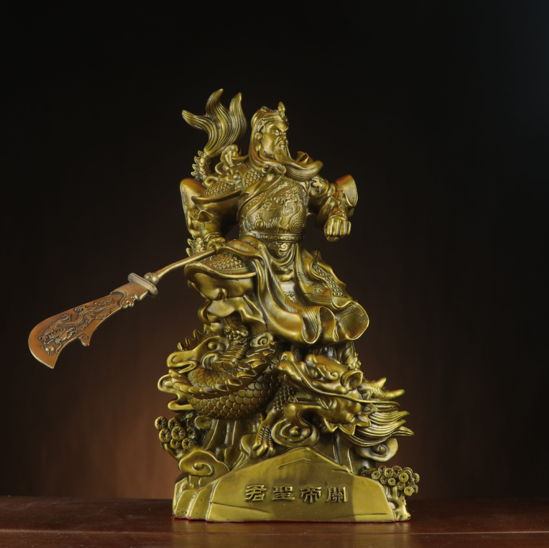铜关公神像 关帝圣君黄铜武财神摆件 站龙骑龙关公关二爷站关公