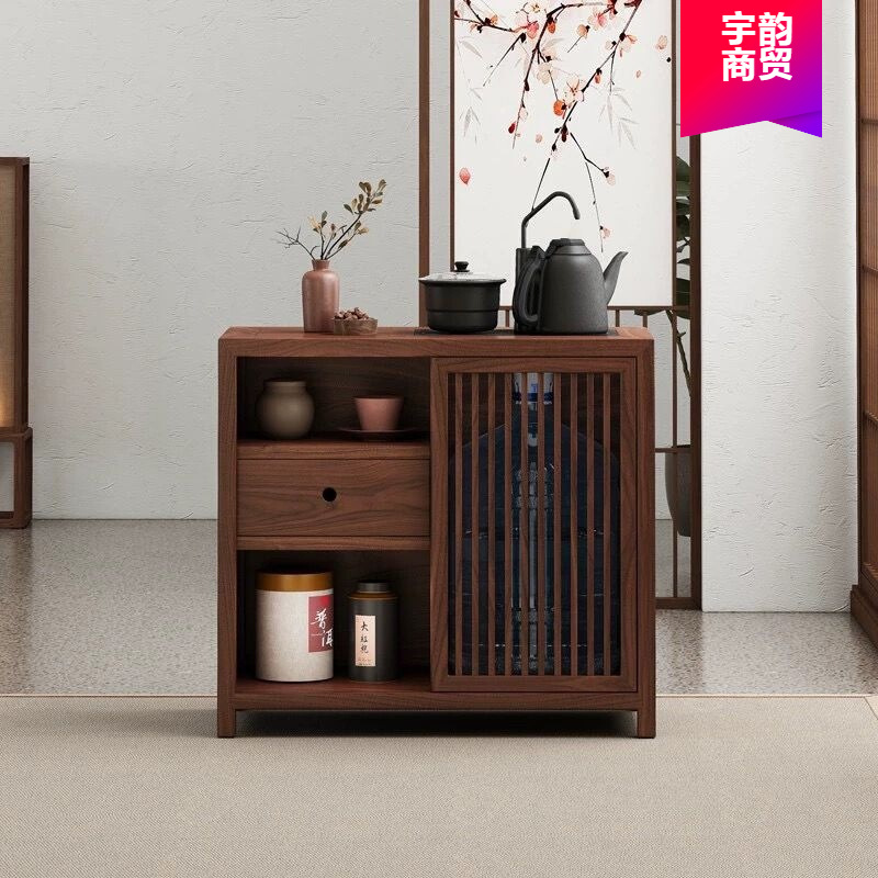 New Chinese Style Tea Cabinet Elm Black Walnut Tea Table Home Tea Table Side Cabinet with Water Bucket Integrated Small Tea Side Cabinet