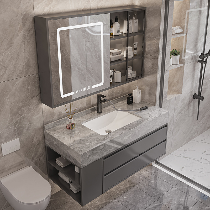 Slate Ceramic Basin Bathroom Cabinet Combination Washbasin Cabinet Smart Bathroom Washbasin Light Luxury Modern Simplicity