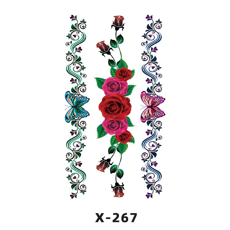 Arco de flor pequeña pegatinas de tatuaje fresco 3D dibujos animados transfronterizo Henna rosa impermeable texto en inglés pegatinas de tatuaje