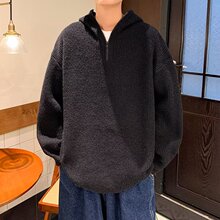 原宿韩版套头鹿毛绒毛衣男秋冬季慵懒风半拉链针织衫宽松连帽线衣