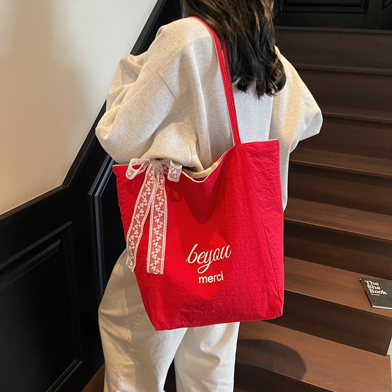 Nueva bolsa de hombro a doble rayas, bolsa de gran capacidad, bolsa de lona casual simple, bolsa de compras universal