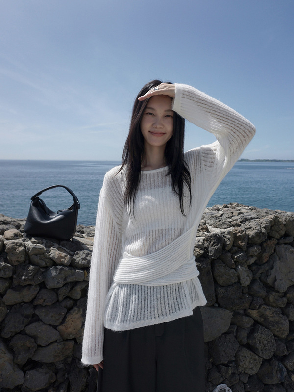 韩版慵懒风圆领长袖针织衫女十三行秋季新款羊毛混纺松弛套头上衣|undefined