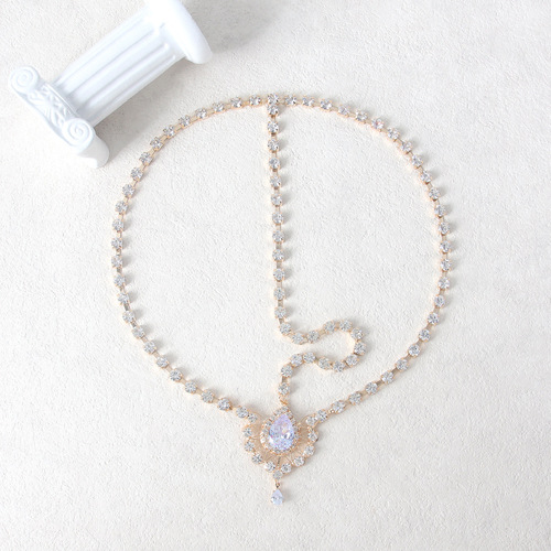 European and American cross-border bohemian water drop forehead chain bridal headwear light luxury retro crystal headband headband