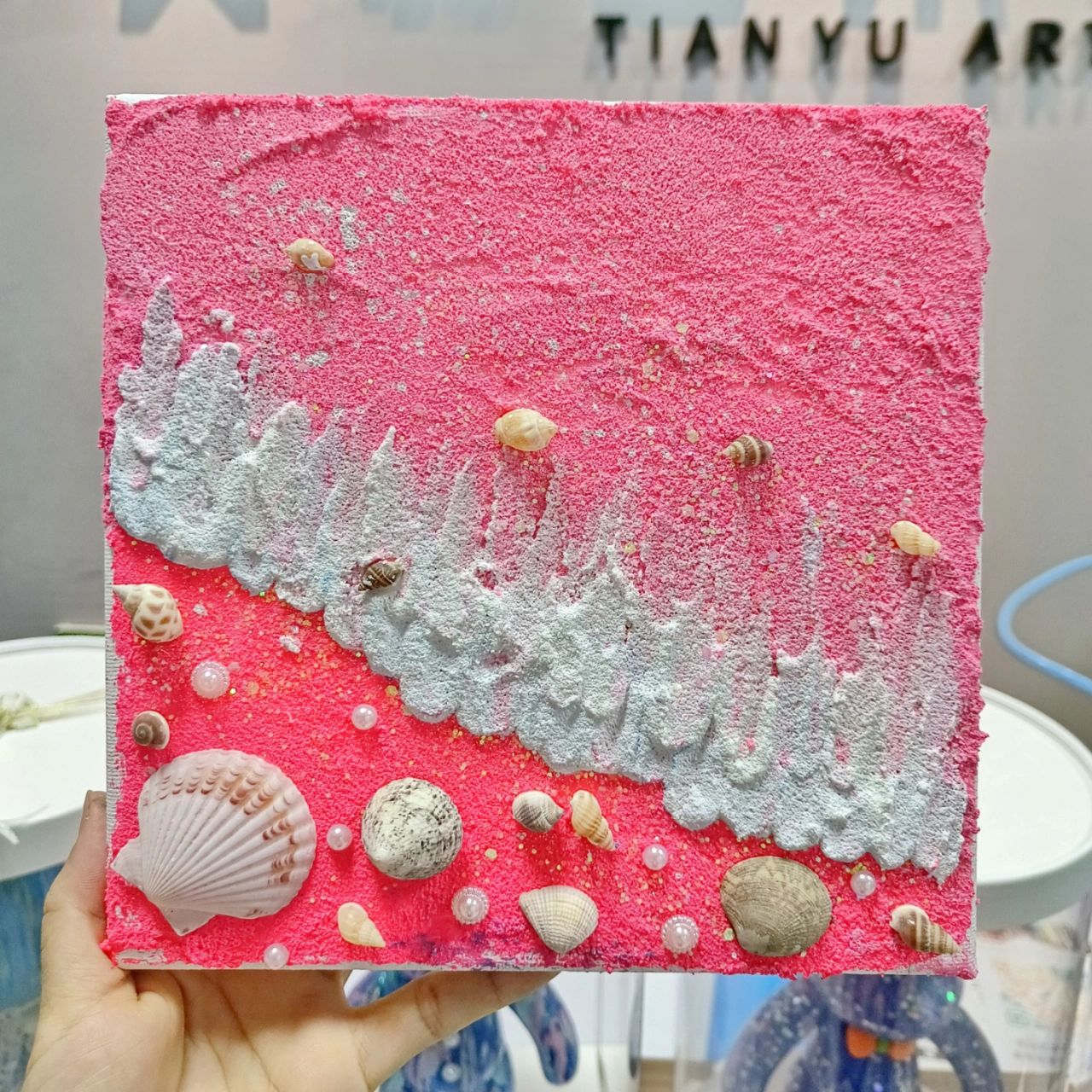 Pearl shell texture painting diy material package shell beach painting sea ocean acrylic oil paint decorative hanging painting