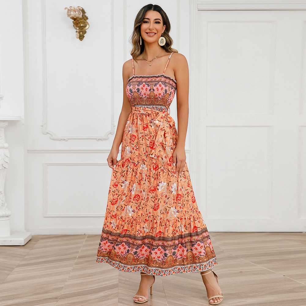 Women's A-line Skirt Vacation Boat Neck Printing Sleeveless Ditsy Floral Maxi Long Dress Holiday Beach display picture 2