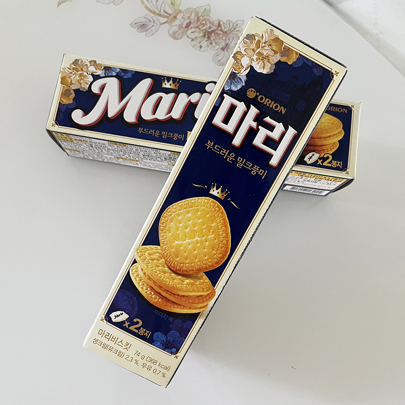 休闲食品零食小吃韩国进口好丽友MARIE玛丽牛奶饼干74g下午茶茶点