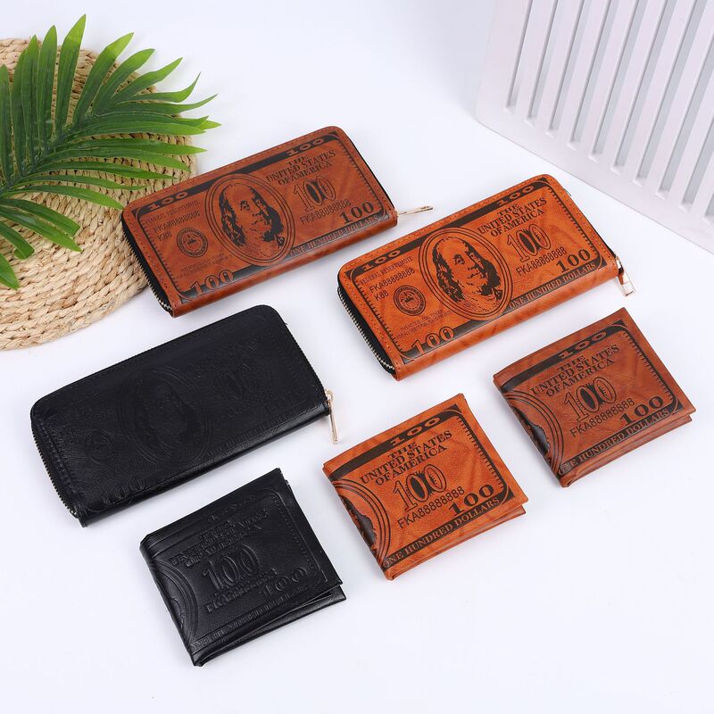 Fashion new pu leather men's long and short wallet shein Amazon best selling $100 pattern men's coin purse Fashion new pu leather men's long and short wallet shein Amazon best selling $100 pattern men's coin purse