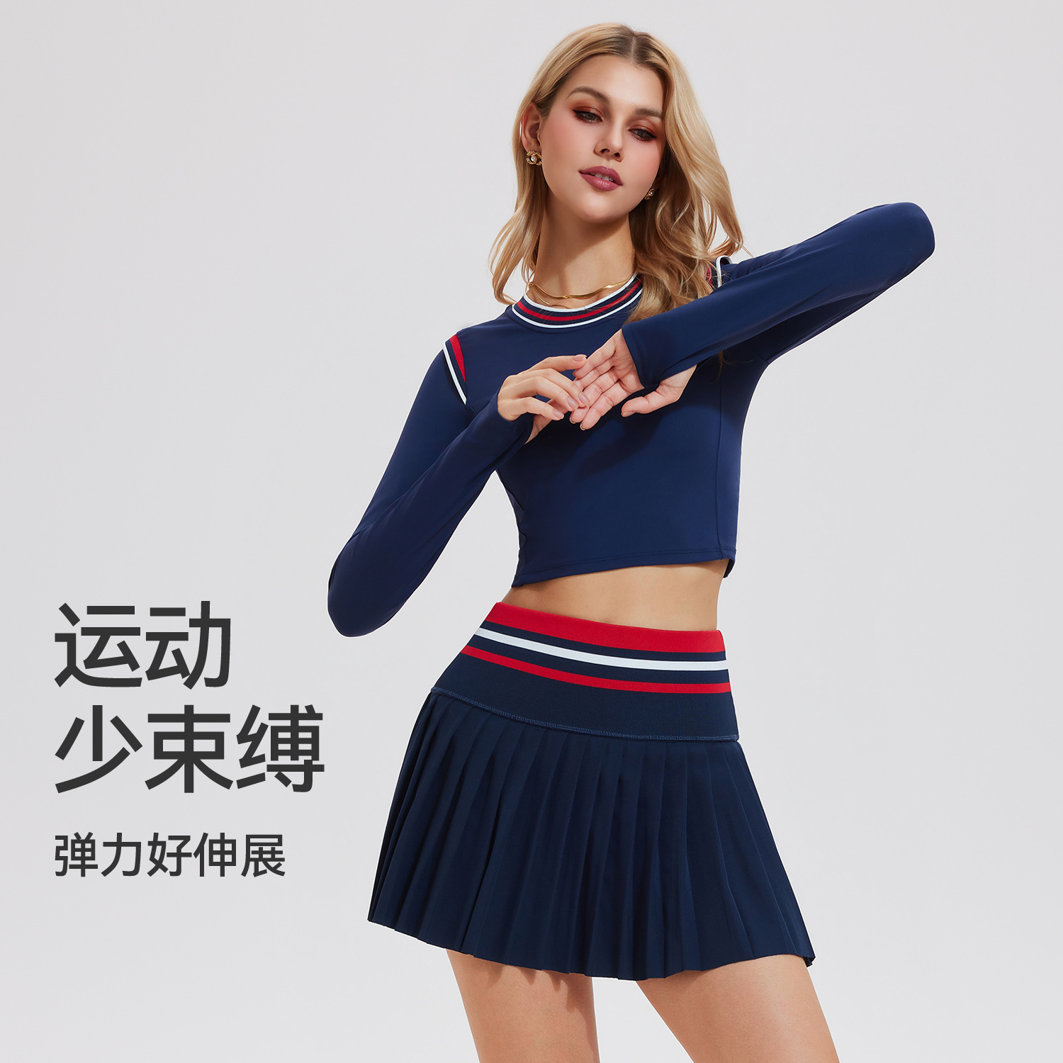 Amazon trajes deportivos de bádminton de mujer running fitness mangas largas ropa de tenis yoga camisa falda corta dos piezas set image 5