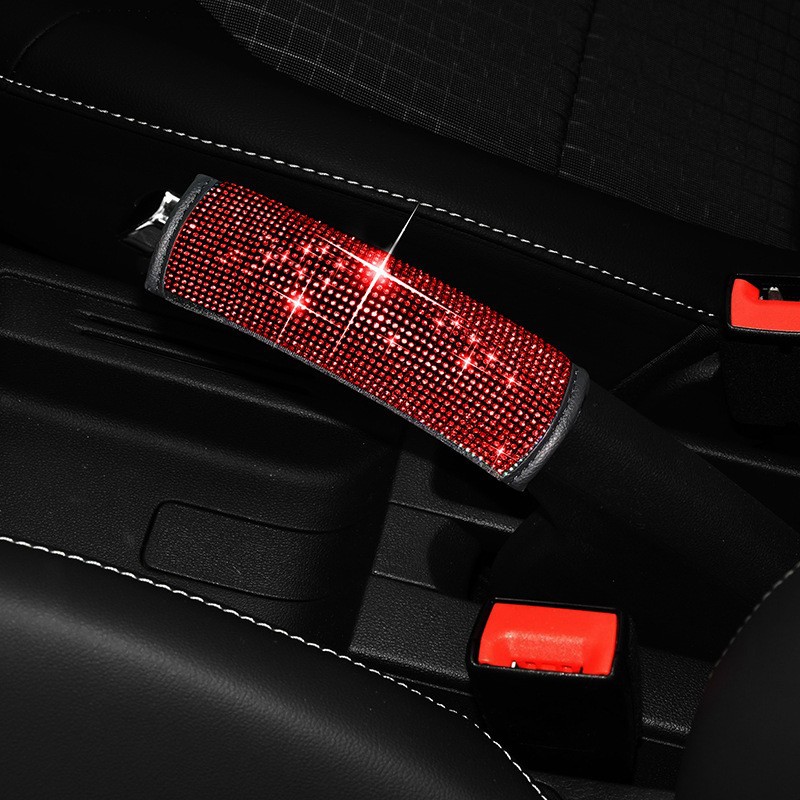 Car Diamond-Encrusted Handbrake Cover, Seatbelt Shoulder Pad, Hot-Drilled Gear Shift Head Protective Cover, Decorative Interior Accessories