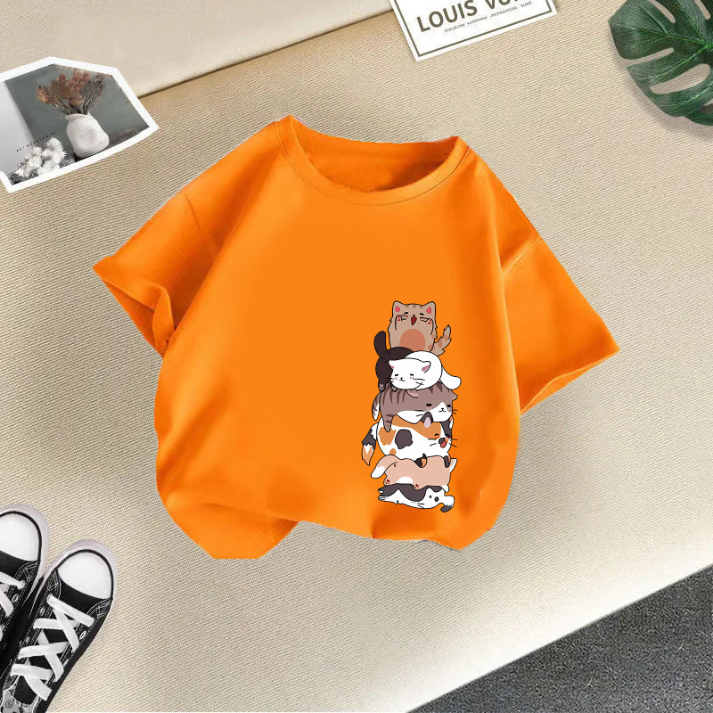 Naranja, mucho gato mangas cortas