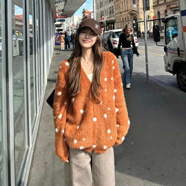 软糯毛茸茸波点提花开衫毛衣女2026秋冬新款韩版宽松慵懒针织外套