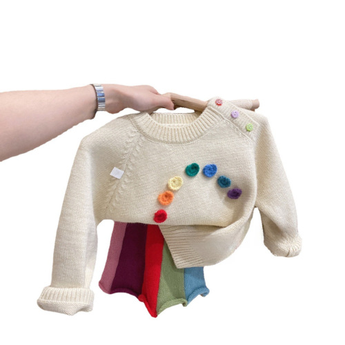Korean Version 2024 Autumn/Winter New Girls' Stylish Solid Color Knit Top Children's Versatile Top Baby Sweater Jacket