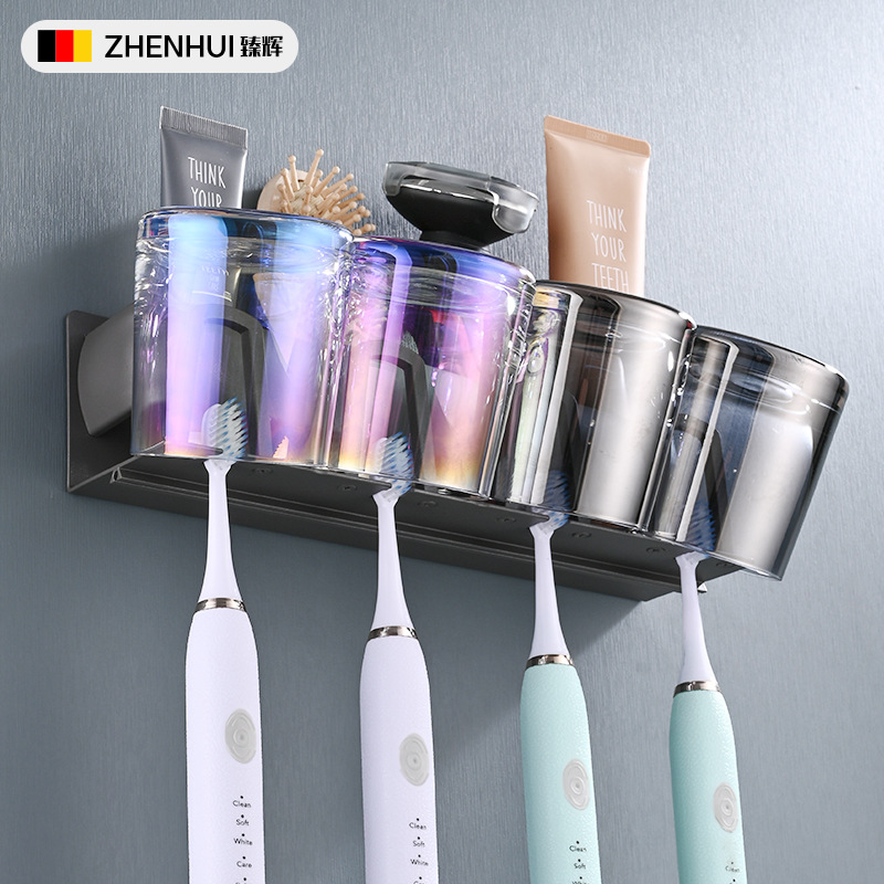 Pistola gris cepillo de dientes rack baño ponche-libre enjuague bucal Copa Diente montado en la pared estante de almacenamiento estante de cepillo de dientes eléctrico