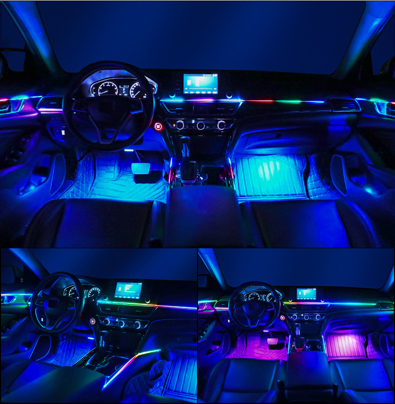 Universal Car Interior Hidden Acrylic Ambient Lighting with Color-Changing Effect, No Wiring Required, One-To-Eight App Dual Control