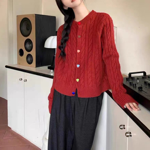 Rainbow button sweater jacket for women Korean style sweet college style outer wear loose soft waxy women's knitted cardigan for autumn and winter