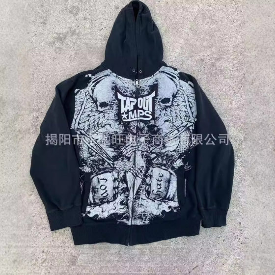 American Style Retro Street Hip-Hop Letter Graffiti Print Zipper Sweatshirt Men's Casual All-match Sports Zipper Jacket