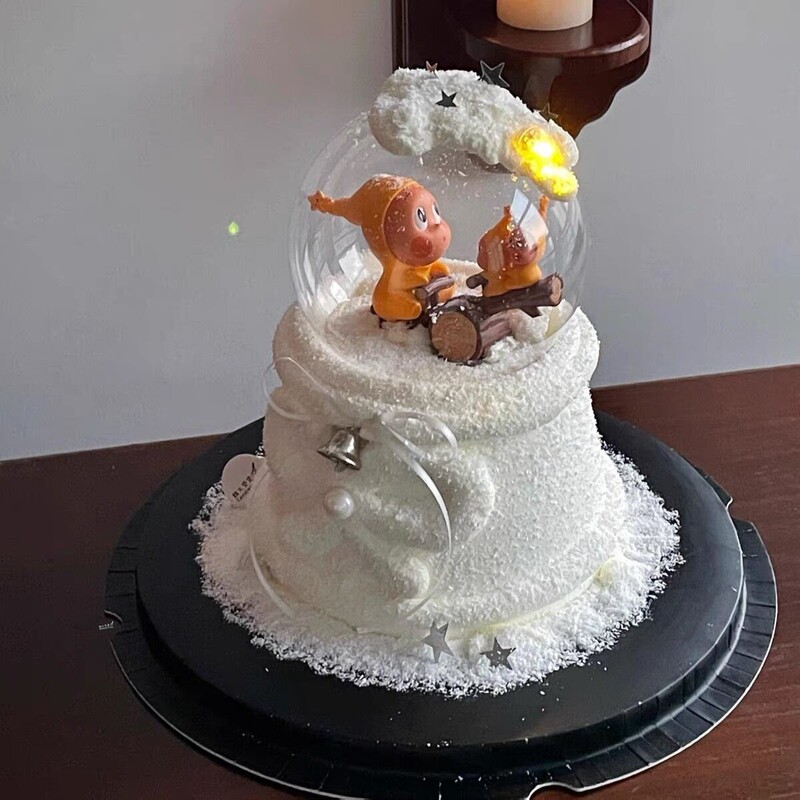 Internet-Famous Cartoon Seesaw Star Character Cake Decoration with Transparent Glass Cover, Silver Star Dessert Ornament