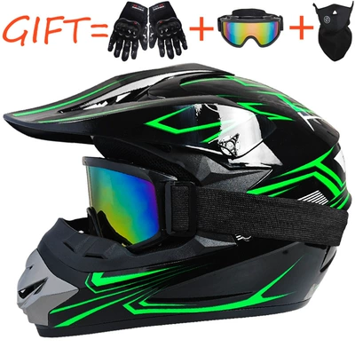Off-Road Helmets, Beach Bike Helmets, Motosiklet kaskı (dəbilqə) - bright-green-phantom-goggles-gloves-and-mask-s