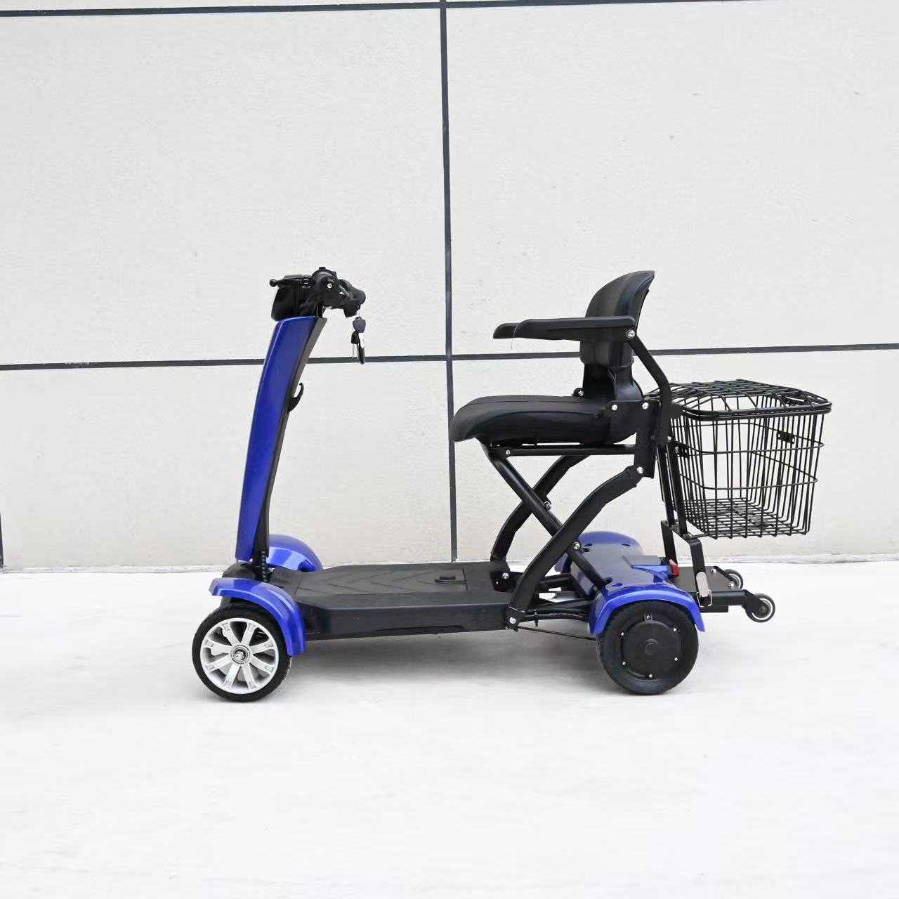 Automatic Folding Electric Scooter for the Elderly, Four-Wheel Portable Electric Mobility Aid for Seniors, Travel Electric Vehicle with Intelligent Long-Range Battery